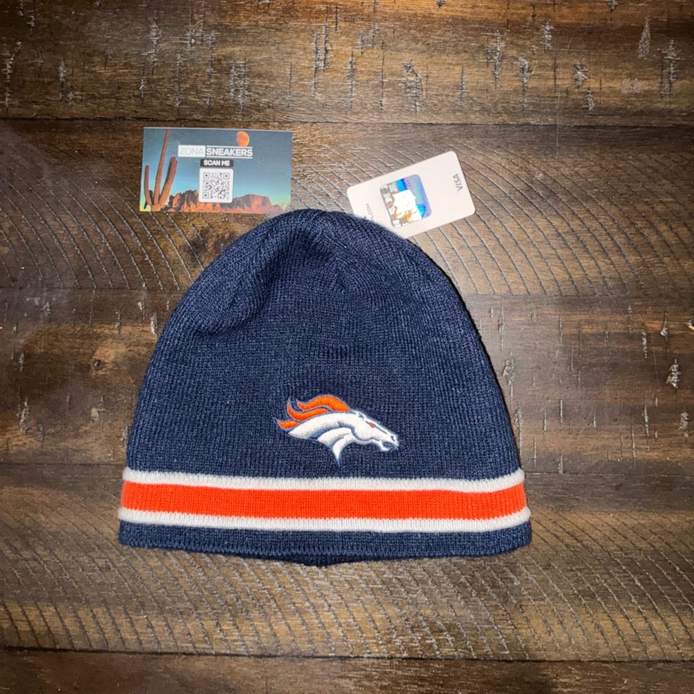 Denver Broncos Knit Beanie Hat NFL Official Team Logo Blue Orange New w/ Tags